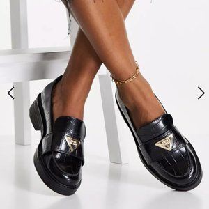 River Island branded chunky croc loafer shoe in black